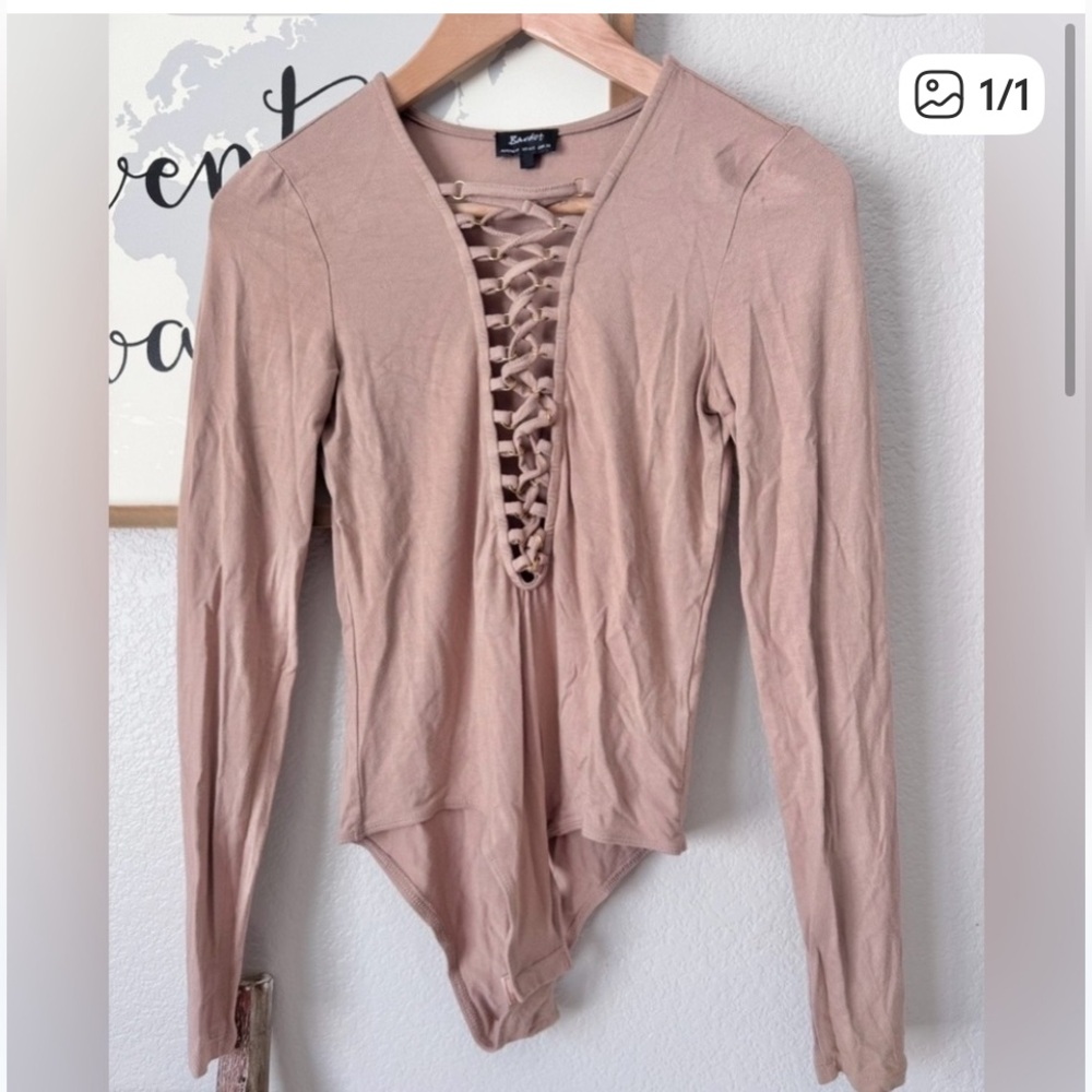 BARDOT tavia lace up bodysuit stretch nude